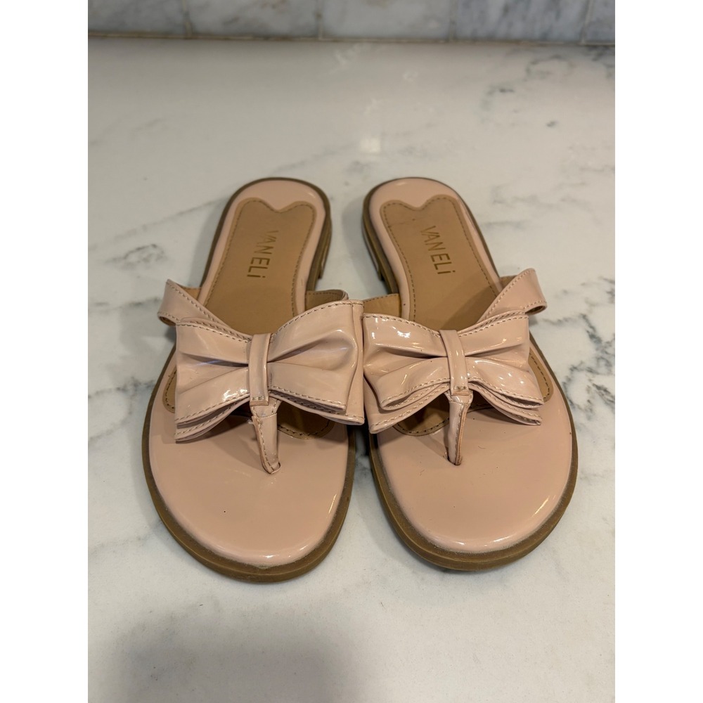 Vaneli Womens Blush Pink Patent Leather Bow Thong Flat Sandals Size 6